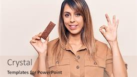  Presentation with protein bar - Colorful slides enhanced with young-beautiful-woman-eating-energy backdrop and a coral colored foreground