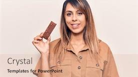  Presentation with energy bar - PPT theme enhanced with young-beautiful-woman-eating-energy background and a coral colored foreground