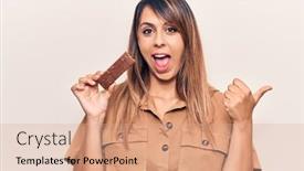  Presentation with protein bar - Presentation design with young-beautiful-woman-eating-energy background and a coral colored foreground