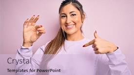  Presentation with french pastry - Colorful PPT theme enhanced with young-beautiful-woman-eating-french backdrop and a lemonade colored foreground