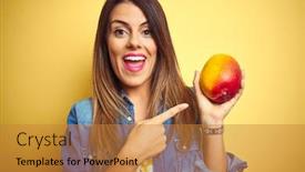  Presentation with mango - Beautiful presentation featuring young-beautiful-woman-eating-fresh backdrop and a gold colored foreground