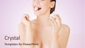  Presentation with antibiotic - Cool new PPT layouts with young beautiful woman eating garlic healthy eating concept natural antibiotic that fight infection backdrop and a lemonade colored foreground