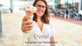  Presentation with ice cream cone - Beautiful PPT theme featuring young-beautiful-woman-eating-ice backdrop and a lemonade colored foreground