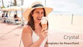  Presentation with ice cream cone - Amazing PPT layouts having young-beautiful-woman-eating-ice backdrop and a lemonade colored foreground