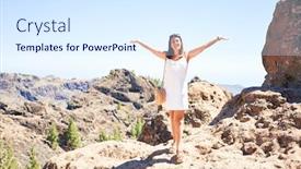  Presentation with mountain top - Presentation theme with young-beautiful-woman-enjoying-summer background and a sky blue colored foreground