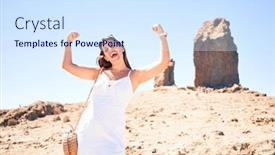  Presentation with mountain top - Theme with young-beautiful-woman-enjoying-summer background and a sky blue colored foreground