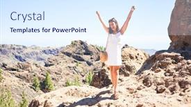  Presentation with mountain top - Theme consisting of young-beautiful-woman-enjoying-summer background and a sky blue colored foreground