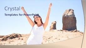  Presentation with mountain top - Beautiful PPT theme featuring young-beautiful-woman-enjoying-summer backdrop and a sky blue colored foreground