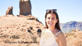 Presentation with mountain top - Presentation theme with young-beautiful-woman-enjoying-summer background and a coral colored foreground