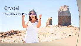  Presentation with mountain top - Audience pleasing presentation theme consisting of young-beautiful-woman-enjoying-summer backdrop and a sky blue colored foreground