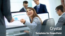  Presentation with diagram - PPT theme consisting of young beautiful woman examines graphics background and a ocean colored foreground