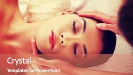  Presentation with spa - Amazing slide deck having young beautiful woman face massage backdrop and a  colored foreground