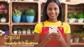  Presentation with smartphone - Presentation consisting of young-beautiful-woman-florist-smiling background and a tawny brown colored foreground