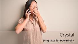  Presentation with breath - PPT theme consisting of young-beautiful-woman-having-conversation background and a soft green colored foreground