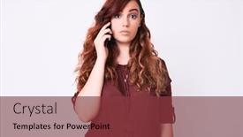  Presentation with attitude - Audience pleasing PPT theme consisting of young-beautiful-woman-having-conversation backdrop and a tawny brown colored foreground