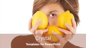  Presentation with lemons - Presentation theme consisting of young beautiful woman hold lemons in her hands on the white background and a red colored foreground