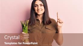  Presentation with asparagus - Colorful presentation theme enhanced with young-beautiful-woman-holding-asparagus backdrop and a tawny brown colored foreground