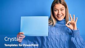 Presentation with banner blue - Beautiful slide set featuring young-beautiful-woman-holding-banner backdrop and a teal colored foreground