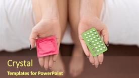  Presentation with condom - Presentation theme consisting of young-beautiful-woman-holding-birth background and a tawny brown colored foreground