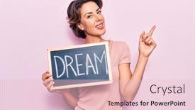  Presentation with dream - Amazing presentation theme having young-beautiful-woman-holding-blackboard backdrop and a lemonade colored foreground