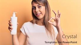  Presentation with lotion - Presentation theme featuring young-beautiful-woman-holding-bottle background and a coral colored foreground