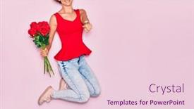  Presentation with pink roses - Presentation enhanced with young-beautiful-woman-holding-bouquet background and a lemonade colored foreground