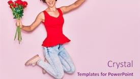  Presentation with pink roses - Slide deck with young-beautiful-woman-holding-bouquet background and a lemonade colored foreground