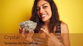  Presentation with bowl - PPT theme with young-beautiful-woman-holding-bowl background and a red colored foreground