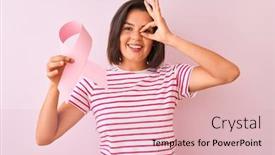  Presentation with pink ribbon - Amazing theme having young beautiful woman holding cancer backdrop and a lemonade colored foreground