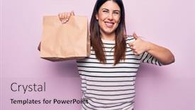  Presentation with deliver - Audience pleasing theme consisting of young-beautiful-woman-holding-deliver backdrop and a soft green colored foreground