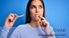  Presentation with correction - Presentation design with young-beautiful-woman-holding-dental background and a light blue colored foreground