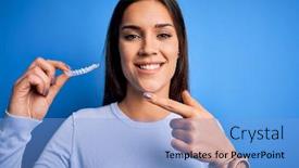  Presentation with dental - Presentation theme featuring young-beautiful-woman-holding-dental background and a light blue colored foreground
