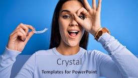  Presentation with correction - Colorful slide set enhanced with young-beautiful-woman-holding-dental backdrop and a light blue colored foreground