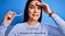  Presentation with correction - PPT theme with young-beautiful-woman-holding-dental background and a light blue colored foreground