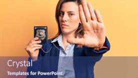  Presentation with detective - Colorful presentation design enhanced with young-beautiful-woman-holding-detective backdrop and a ocean colored foreground