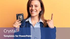  Presentation with detective - PPT layouts featuring young-beautiful-woman-holding-detective background and a ocean colored foreground