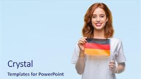  Presentation with flag - Amazing theme having young beautiful woman holding flag backdrop and a sky blue colored foreground