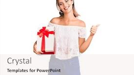  Presentation with gift - Beautiful slides featuring young-beautiful-woman-holding-gift backdrop and a sky blue colored foreground