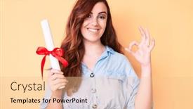  Presentation with diploma - Colorful slide deck enhanced with young-beautiful-woman-holding-graduate backdrop and a lemonade colored foreground