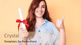  Presentation with diploma - Beautiful slide set featuring young-beautiful-woman-holding-graduate backdrop and a lemonade colored foreground