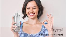  Presentation with hand sanitizer - Beautiful presentation theme featuring young-beautiful-woman-holding-hand backdrop and a lemonade colored foreground