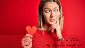  Presentation with heart - Cool new presentation theme with young-beautiful-woman-holding-heart backdrop and a crimson colored foreground