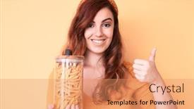  Presentation with macaroni - Colorful theme enhanced with young-beautiful-woman-holding-jar backdrop and a coral colored foreground