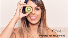  Presentation with kiwi - Cool new theme with young-beautiful-woman-holding-kiwi backdrop and a coral colored foreground