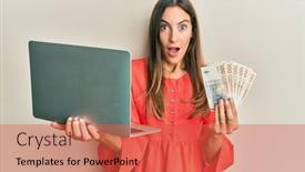  Presentation with denmark - Beautiful slide set featuring young-beautiful-woman-holding-laptop backdrop and a red colored foreground