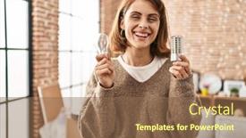  Presentation with bulb - Presentation design featuring young-beautiful-woman-holding-led background and a violet colored foreground