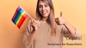  Presentation with flag - Beautiful PPT theme featuring young-beautiful-woman-holding-lgtbq backdrop and a coral colored foreground