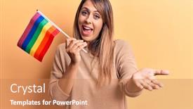  Presentation with achievement - Beautiful presentation theme featuring young-beautiful-woman-holding-lgtbq backdrop and a coral colored foreground