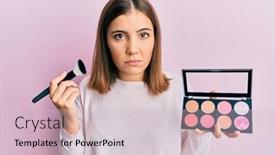 Presentation with blush - Slide set enhanced with young-beautiful-woman-holding-makeup background and a lemonade colored foreground