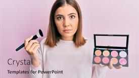  Presentation with blush - Colorful theme enhanced with young-beautiful-woman-holding-makeup backdrop and a lemonade colored foreground